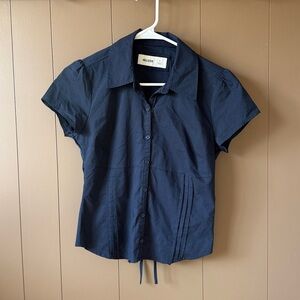 Hollister Dark Navy Short Sleeve Button-Front Top